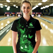 Load image into Gallery viewer, Custom Green Butterfly Galaxy Bowling Jersey for Women Bowling Team Shirts Bowling League HNT310