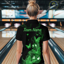 Load image into Gallery viewer, Custom Green Butterfly Galaxy Bowling Jersey for Women Bowling Team Shirts Bowling League HNT310