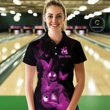 Load image into Gallery viewer, Custom Pink Butterfly Galaxy Bowling Jersey for Women Bowling Team Shirts Bowling League HNT310