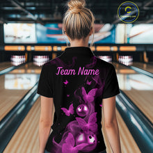 Load image into Gallery viewer, Custom Pink Butterfly Galaxy Bowling Jersey for Women Bowling Team Shirts Bowling League HNT310
