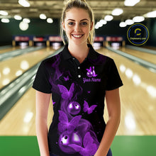 Load image into Gallery viewer, Custom Purple Butterfly Galaxy Bowling Jersey for Women Bowling Team Shirts Bowling League HNT310