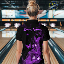 Load image into Gallery viewer, Custom Purple Butterfly Galaxy Bowling Jersey for Women Bowling Team Shirts Bowling League HNT310