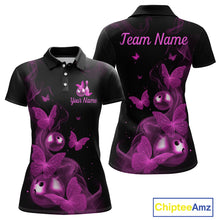 Load image into Gallery viewer, Custom Pink Butterfly Galaxy Bowling Jersey for Women Bowling Team Shirts Bowling League HNT310