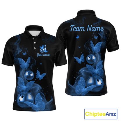 Custom Blue Butterfly Galaxy Bowling Jersey for Men Bowling Team Shirts Bowling League HNT310