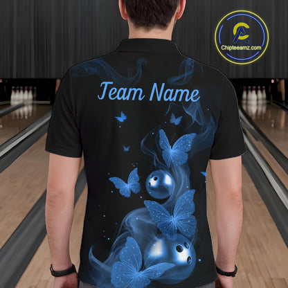 Custom Blue Butterfly Galaxy Bowling Jersey for Men Bowling Team Shirts Bowling League HNT310
