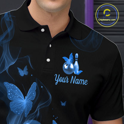 Custom Blue Butterfly Galaxy Bowling Jersey for Men Bowling Team Shirts Bowling League HNT310