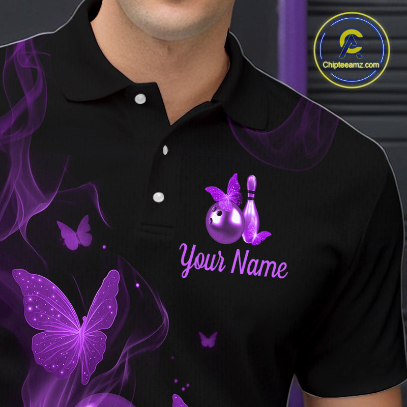 Custom Purple Butterfly Galaxy Bowling Jersey for Men Bowling Team Shirts Bowling League HNT310