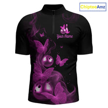 Load image into Gallery viewer, Custom Pink Butterfly Galaxy Bowling Jersey for Men Bowling Team Shirts Bowling League HNT310