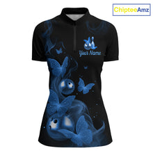 Load image into Gallery viewer, Custom Blue Butterfly Galaxy Bowling Jersey for Women Bowling Team Shirts Bowling League HNT310
