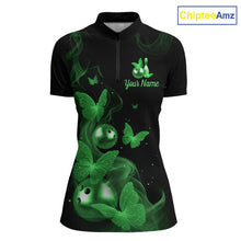 Load image into Gallery viewer, Custom Green Butterfly Galaxy Bowling Jersey for Women Bowling Team Shirts Bowling League HNT310