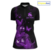 Load image into Gallery viewer, Custom Purple Butterfly Galaxy Bowling Jersey for Women Bowling Team Shirts Bowling League HNT310