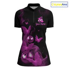 Load image into Gallery viewer, Custom Pink Butterfly Galaxy Bowling Jersey for Women Bowling Team Shirts Bowling League HNT310