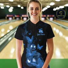 Load image into Gallery viewer, Custom Blue Butterfly Galaxy Bowling Jersey for Women Bowling Team Shirts Bowling League HNT310