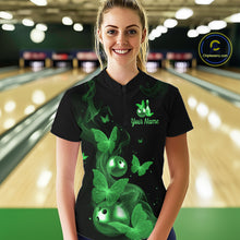 Load image into Gallery viewer, Custom Green Butterfly Galaxy Bowling Jersey for Women Bowling Team Shirts Bowling League HNT310