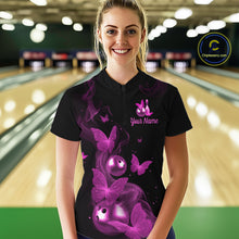 Load image into Gallery viewer, Custom Pink Butterfly Galaxy Bowling Jersey for Women Bowling Team Shirts Bowling League HNT310