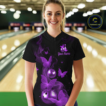 Load image into Gallery viewer, Custom Purple Butterfly Galaxy Bowling Jersey for Women Bowling Team Shirts Bowling League HNT310