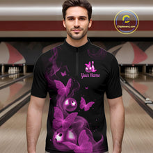 Load image into Gallery viewer, Custom Pink Butterfly Galaxy Bowling Jersey for Men Bowling Team Shirts Bowling League HNT310