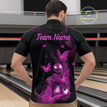 Load image into Gallery viewer, Custom Pink Butterfly Galaxy Bowling Jersey for Men Bowling Team Shirts Bowling League HNT310