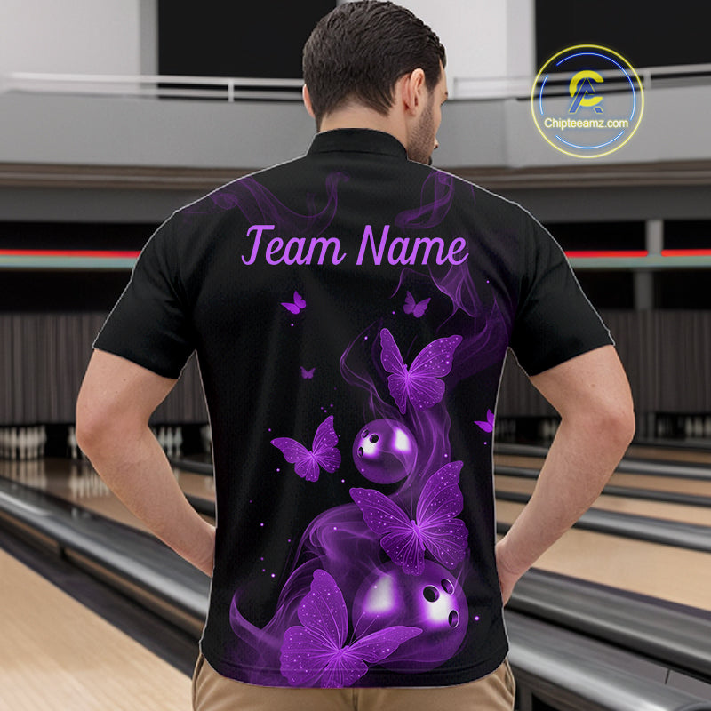 Custom Purple Butterfly Galaxy Bowling Jersey for Men Bowling Team Shirts Bowling League HNT310