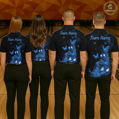 Custom Blue Butterfly Galaxy Bowling Jersey for Men Bowling Team Shirts Bowling League HNT310