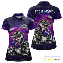 Load image into Gallery viewer, Custom Funny Galaxy Alligator Bowling Jersey for Women Bowling Tournament Polo &amp; 1/4 Zip Bowling Team Shirts HNT218