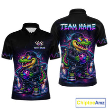 Load image into Gallery viewer, Custom Neon Funny Alligator Bowling Jersey for Men Bowling Tournament Polo &amp; 1/4 Zip Bowling Team Shirts HNT219