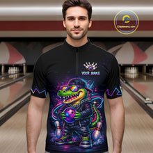 Load image into Gallery viewer, Custom Neon Funny Alligator Bowling Jersey for Men Bowling Tournament Polo &amp; 1/4 Zip Bowling Team Shirts HNT219