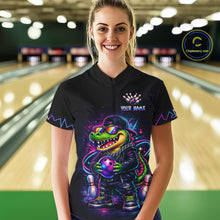 Load image into Gallery viewer, Custom Neon Funny Alligator Bowling Jersey for Women Bowling Tournament Polo &amp; 1/4 Zip Bowling Team Shirts HNT219