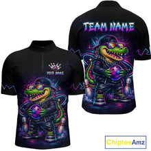 Load image into Gallery viewer, Custom Neon Funny Alligator Bowling Jersey for Men Bowling Tournament Polo &amp; 1/4 Zip Bowling Team Shirts HNT219