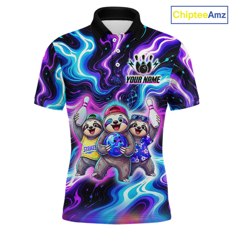 Custom Funny Sloth Bowling Jersey for Men Purple Blue Neon Bowling Team Shirts Bowling League HNT307