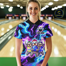 Load image into Gallery viewer, Custom Funny Sloth Bowling Jersey for Women Purple Blue Neon Bowling Team Shirts Bowling League HNT307