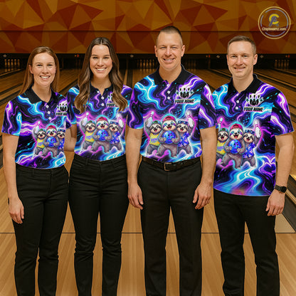 Custom Funny Sloth Bowling Jersey for Men Purple Blue Neon Bowling Team Shirts Bowling League HNT307