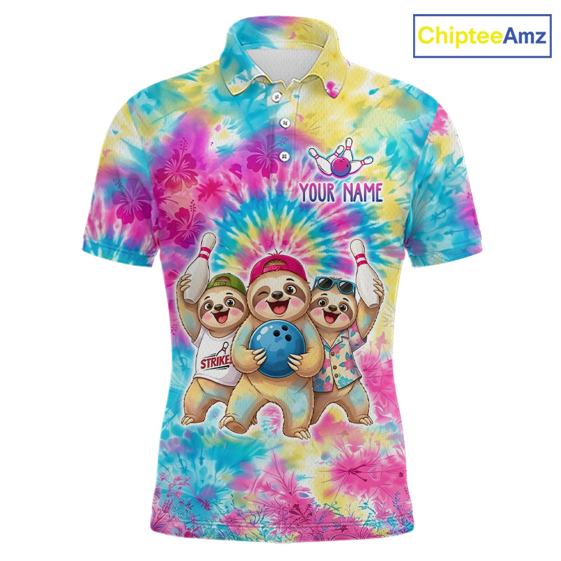 Custom Funny Sloth Bowling Jersey for Men Tropical Tie-Dye Bowling Team Shirts Bowling League HNT306