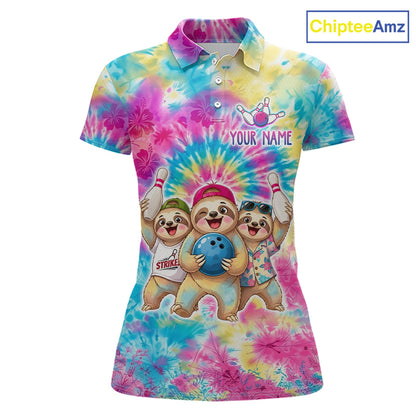 Custom Funny Sloth Bowling Jersey for Women Tropical Tie-Dye Bowling Team Shirts Bowling League HNT306