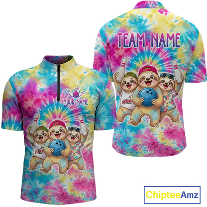 Custom Funny Sloth Bowling Jersey for Men Tropical Tie-Dye Bowling Team Shirts Bowling League HNT306