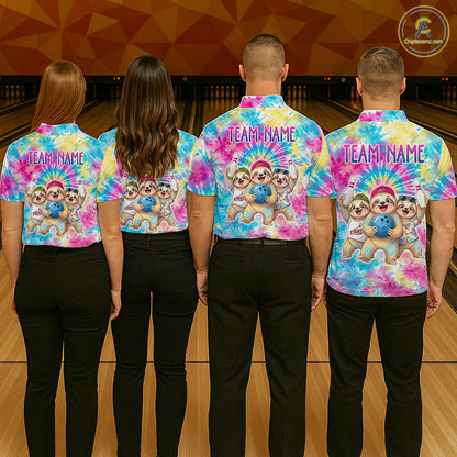 Custom Funny Sloth Bowling Jersey for Women Tropical Tie-Dye Bowling Team Shirts Bowling League HNT306