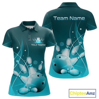 Custom Turquoise Bowling Jersey for Women Bowling Uniform Bowling Team Shirts Polo & 1/4 Zip HNT168