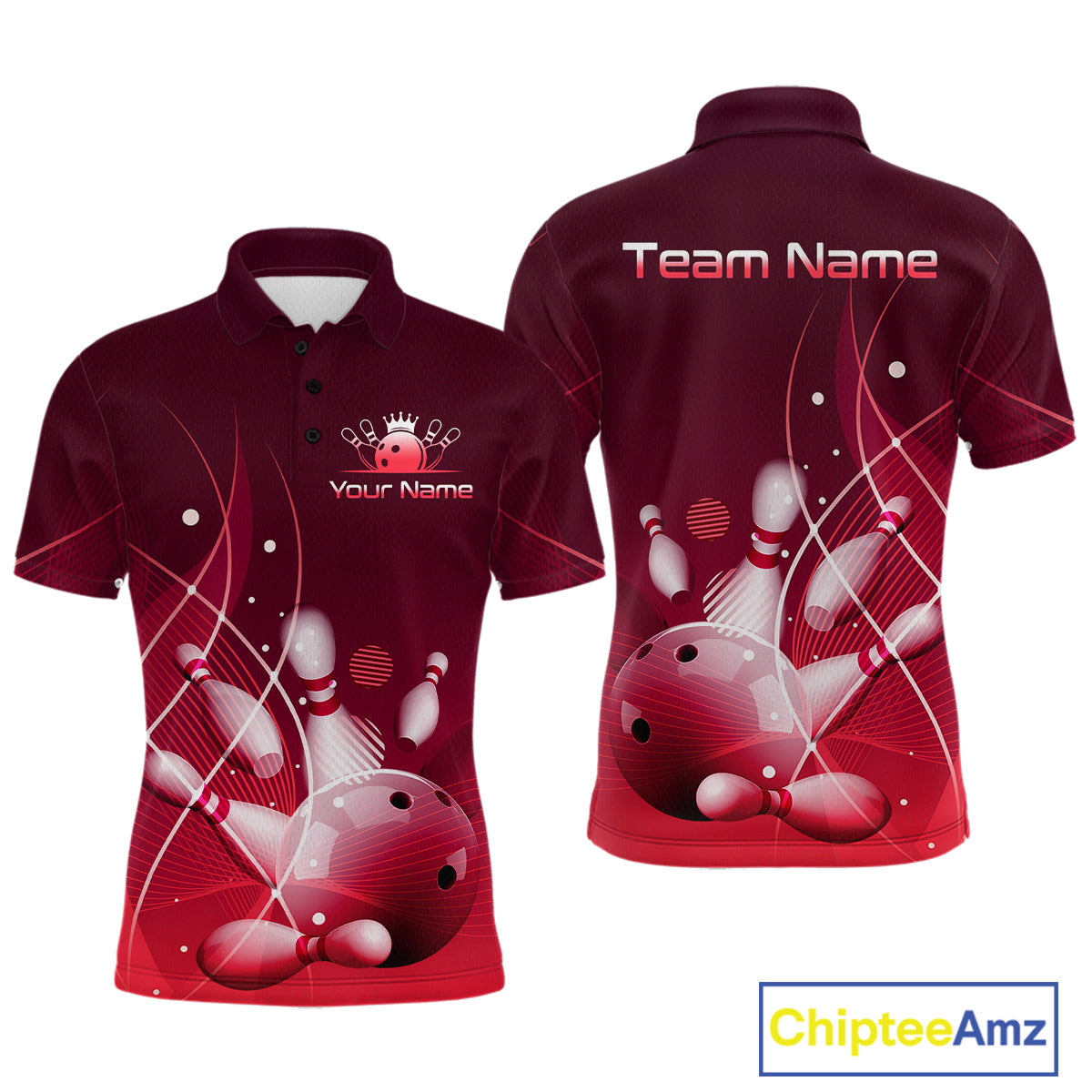 Custom Red Bowling Jersey for Men Bowling Uniform  Bowling Team Shirts Polo & 1/4 Zip HNT168