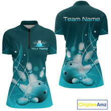 Load image into Gallery viewer, Custom Turquoise Bowling Jersey for Women Bowling Uniform Bowling Team Shirts Polo &amp; 1/4 Zip HNT168