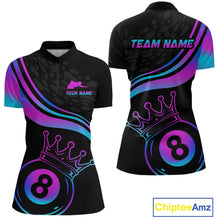 Load image into Gallery viewer, Neon 8 Ball Crown Billiard Shirts for Women Custom Billiard League Billiard Team Shirts Polo &amp; 1/4 Zip NNT103