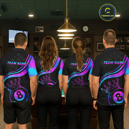 Neon 8 Ball Crown Billiard Shirts for Men Custom Billiard League Billiard Team Shirts Polo & 1/4 Zip NNT103