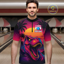 Load image into Gallery viewer, Custom Neon Dinosaur Bowling Jersey for Men Unisex Bowling Shirts for Team Polo &amp; 1/4 Zip HNT241
