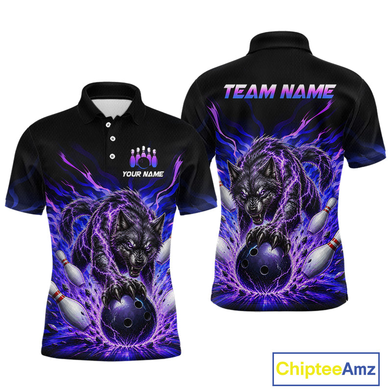 Custom Purple Thunder Wolf Bowling Jersey for Men Bowling Team Shirts Bowling Polo & 1/4 Zip HNT501