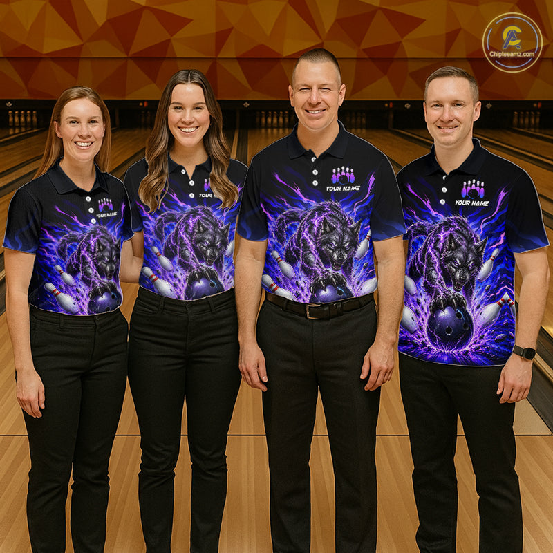 Custom Purple Thunder Wolf Bowling Jersey for Women Bowling Team Shirts Bowling Polo & 1/4 Zip HNT501