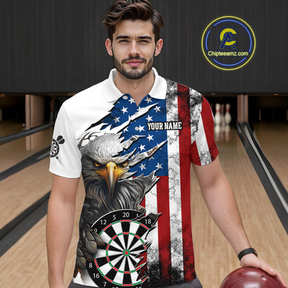 Custom American Flag Eagle Dart Shirts for Men Darts Team Jerseys Polo & 1/4 Zip NNT138