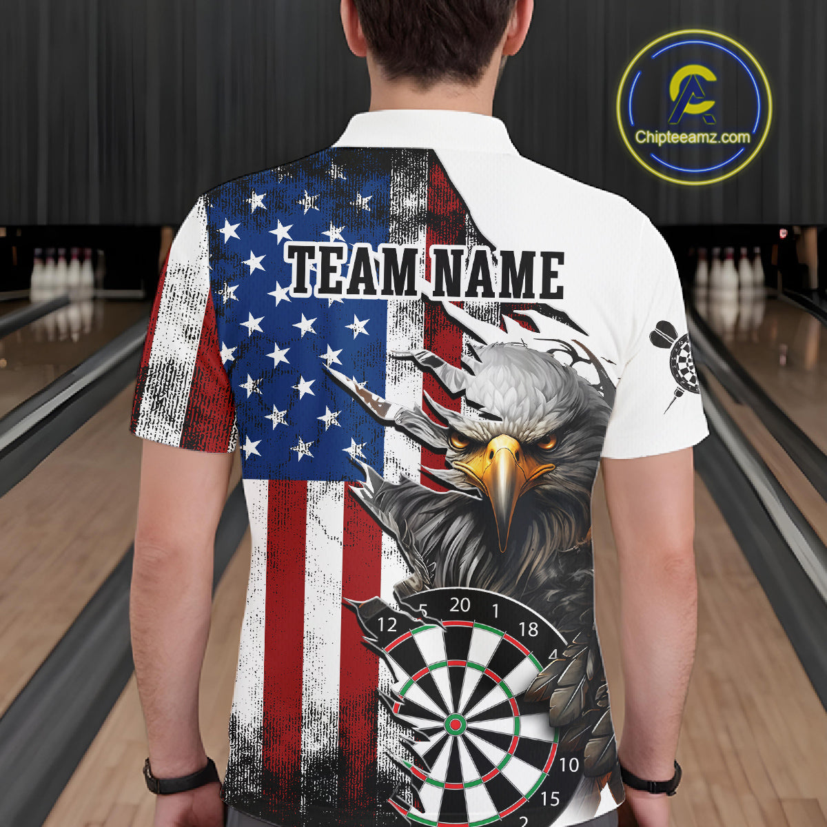 Custom American Flag Eagle Dart Shirts for Men Darts Team Jerseys Polo & 1/4 Zip NNT138