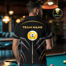 Load image into Gallery viewer, Custom Black and Gold 9 Ball Pool Billiard Shirt for Men Polo &amp; 1/4 Zip Billiard Team Jerseys NNT158