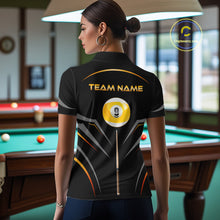 Load image into Gallery viewer, Custom Black and Gold 9 Ball Pool Billiard Shirt for Women Polo &amp; 1/4 Zip Billiard Team Jerseys NNT158