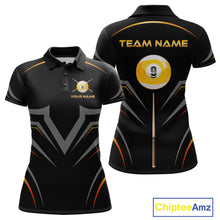 Load image into Gallery viewer, Custom Black and Gold 9 Ball Pool Billiard Shirt for Women Polo &amp; 1/4 Zip Billiard Team Jerseys NNT158