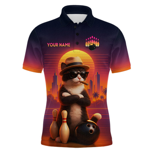 Custom Funny Cat Bowling Jersey for Men Bowling League Bowling Team Shirts Polo & 1/4 Zip HNT197